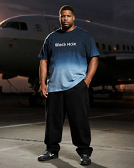 Big & Tall Men's Gradient Blue Black Hole Alphabet Print T-Shirt Pants Suit