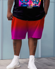 Street ART Printed Gradient Shorts Short Sleeved Oversized Men's Set