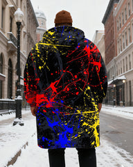 Big & Tall Men's Splash Ink Graffiti Printed Velvet Padded Long Hooded Coat