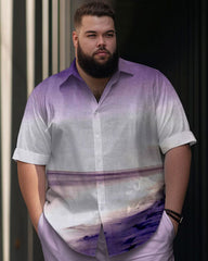 Men's Large Size Gradient Pattern Short Sleeve Shirt Shorts Set