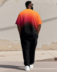 Men's Plus Size Orange Gradient Print Henry Collar T-Shirt Pants Suit