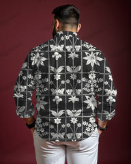 Black and White Striped Long-Sleeve Shirt, Men's Plus Size Product Description