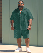 Big & Men's Fabric Texture Green Pattern Short Sleeve Shirt Shorts Set