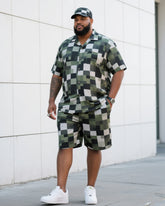 Big Man's Daily Leisure Outdoor Activities High Creative Checkered Camouflage Short Sleeve Shirt Shorts Suit