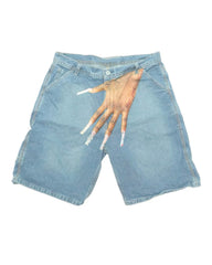 Plus Size Men Street Fashion Fantasy Girl Hand Print -2 Denim Shorts
