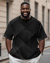 Men's Plus Size Daily Casual Black Diamond Wave Dot Geometric Print Henry Collar Button Short Sleeve T-Shirt