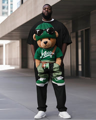 Big Boy Street Fashion Cartoon Print Short Sleeve Trousers Suit