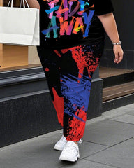 Women's Plus Size Don’t Fade Away T-Shirt and Print Trousers Suit