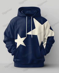 Men's Casual Dark Blue Star Print Plus Size Hoodie Suit