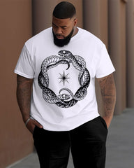 Men's Plus Size Street Fashion Snake Print T-Shirt Trousers Suit