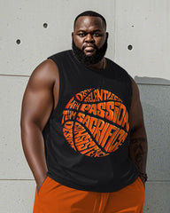Men's Plus Size Orange Blue Ball Alphabet Print Vest Shorts Suit