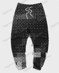 Men's Daily Casual Black Pixel Geometric Print Plus Size Hoodie Suit