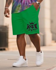Men's Plus Size Warrior Outbreak Tie-Dye Crewneck T-Shirt Shorts Suit