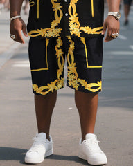 Big & Tall Men's Simple Yellow Flowers Print Shirt Shorts Suit