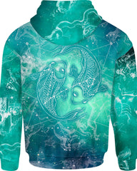 Men's Plus Size Fluorescent Starry Sky Pisces Printed Hoodie Suit