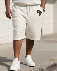 Men's Plus Size Beige Creative African Print T-Shirt Shorts Suit