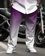 Big Tall Men's Purple Gradient Long Sleeve Lapel Shirt and Pants Set