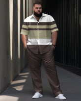 Men's Big & Tall Business Simple Color Matching Thick Line Short Sleeve Shirt Trousers Set