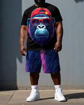 Big & Tall Men's Nylon Gorillas Cool Boy Daily Casual Short Sleeve T-shirt 2-Piece Set