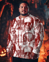 100% Cotton-Skull Continuous Print Men's Loose Plus Size Long Sleeve T-Shirt