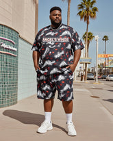 Plus Size Men's Vintage Personalized Angel Wings T-shirt Shorts Suit