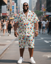 Big & Tall Men's Hawaiian Sea Turtle Stripes Shirt Shorts Suit