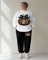 Women's Casual Daily Shiny Mosaic Pumpkin Print Plus Size Hoodie Suit