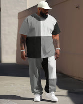 Casual Simple Colorblock Big Men's Short Sleeve T-shirt Pants Set