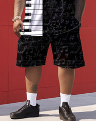 Black and White Musical Note Key Print Men's Large Size Suit