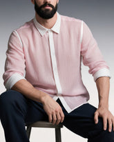 Big & Tall Men's Pink-autumn And Winter Commuter Color Matching Cotton And Linen Fabric Long Sleeve Shirt