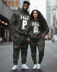 Couple's Large Size His/Her Edicaton Camouflage Hoodie Set