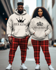 Couple Large Size Casual Outfit Hoodie Set "His Queen-Her King"