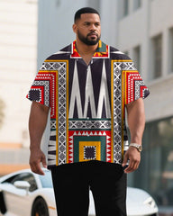 Men's Plus Size Exaggerated Color Design Pattern Short Sleeve Shirt Trousers Suit