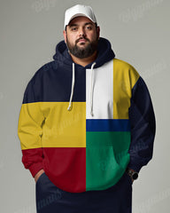 Men's Daily Casual Color Block Square Print Plus Size Hoodie Suit