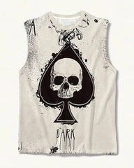 Men's Plus Size Street Fashion Beige Skull Print Round Neck Sleeveless Vest