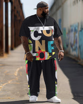 Simple Letter Colorblock Print Large Men's Set