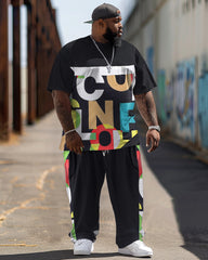 Simple Letter Colorblock Print Large Men's Set