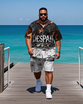 Big Men's Streetwear DESPAIR in Ruins Printed Short-Sleeve Shirt and Shorts Set