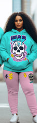 Couple Big & Tall Casual Outfit Self Made Skull Hoodie Set