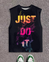 Men's Plus Size Street Fashion Just Do It Letter Print Round Neck Sleeveless Vest