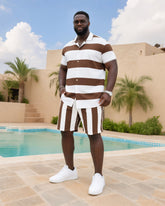 Big & Tall Men's Daily Leisure. Original Design Collision Color Stripe Printing. Short Sleeve Shirt Shorts Suit