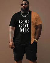 Street Casual Color Block Print Letter Big Men's Set