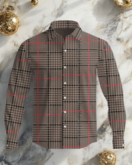 Men's Plus Size Ethnic Style Fine Check Lapel Long Sleeve Shirt