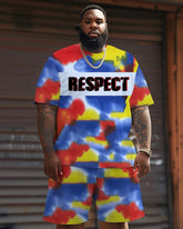 Street Casual Colorful Tie-Dye Respect Letter Print Large Men's Suit