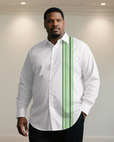 Big & Tall Men' Casual Business White Stripe Green Long Sleeve Shirt
