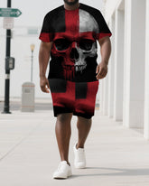 Unite Boldness to Forge Your Path Men's Skull Print Big & Tall Short Sleeve T-shirt Shorts Casual Set
