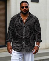 Men's Plus Size Business Black Paisley High-End Jacquard Long Sleeve Shirt