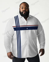 Plus Size Men's Daily Casual Blue Stripe Print Casual Collar Long Sleeve Shirt
