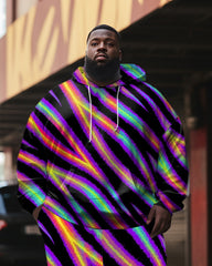 Men's Plus Size Laser Gradient Diagonal Stripes Hoodie Set of Two