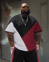 Men's Plus Size Color Matching Diagonal Plaid T-Shirt Shorts Suit